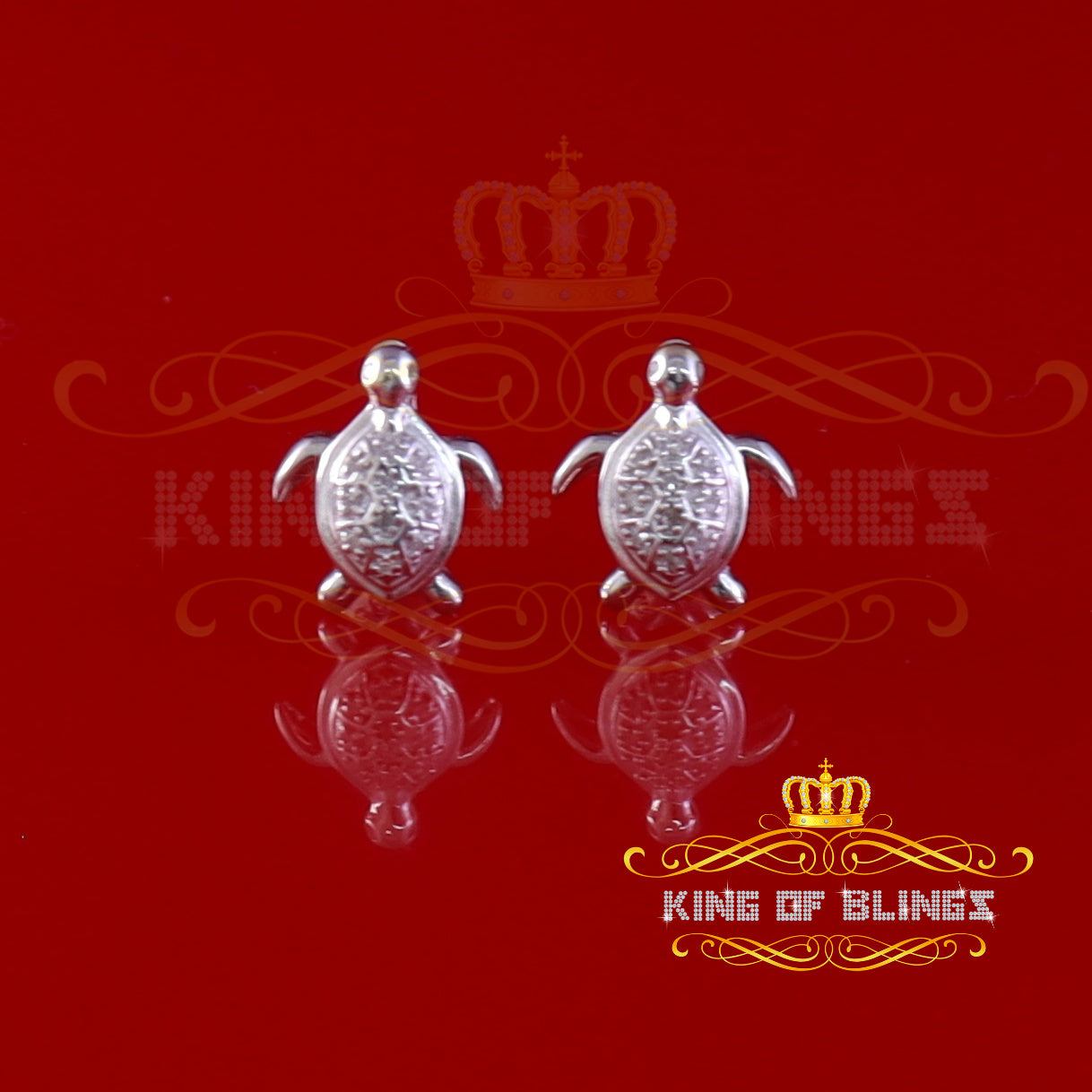 King Of Bling's 925 Sterling White Silver 0.10ct Diamond Turtle Earrings For Women's & Men's