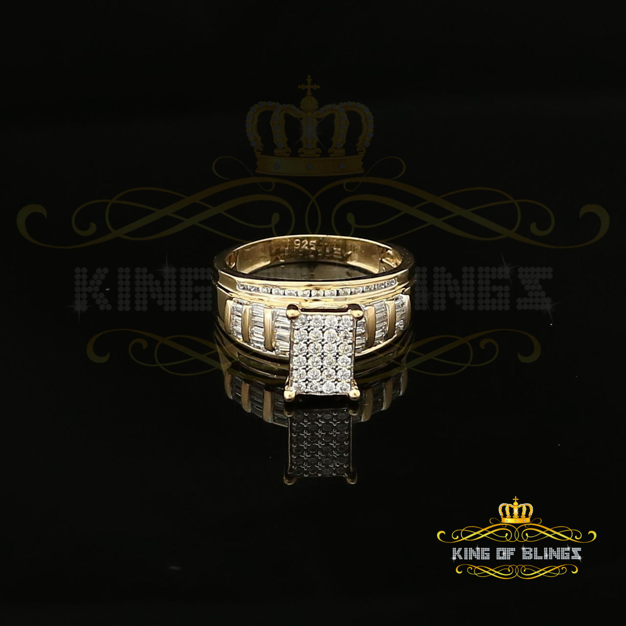 King Of Bling's 925 Sterling Yellow Silver 1.31CT Cubic Zirconia Cinderella Womens Rings Size 8 KING OF BLINGS