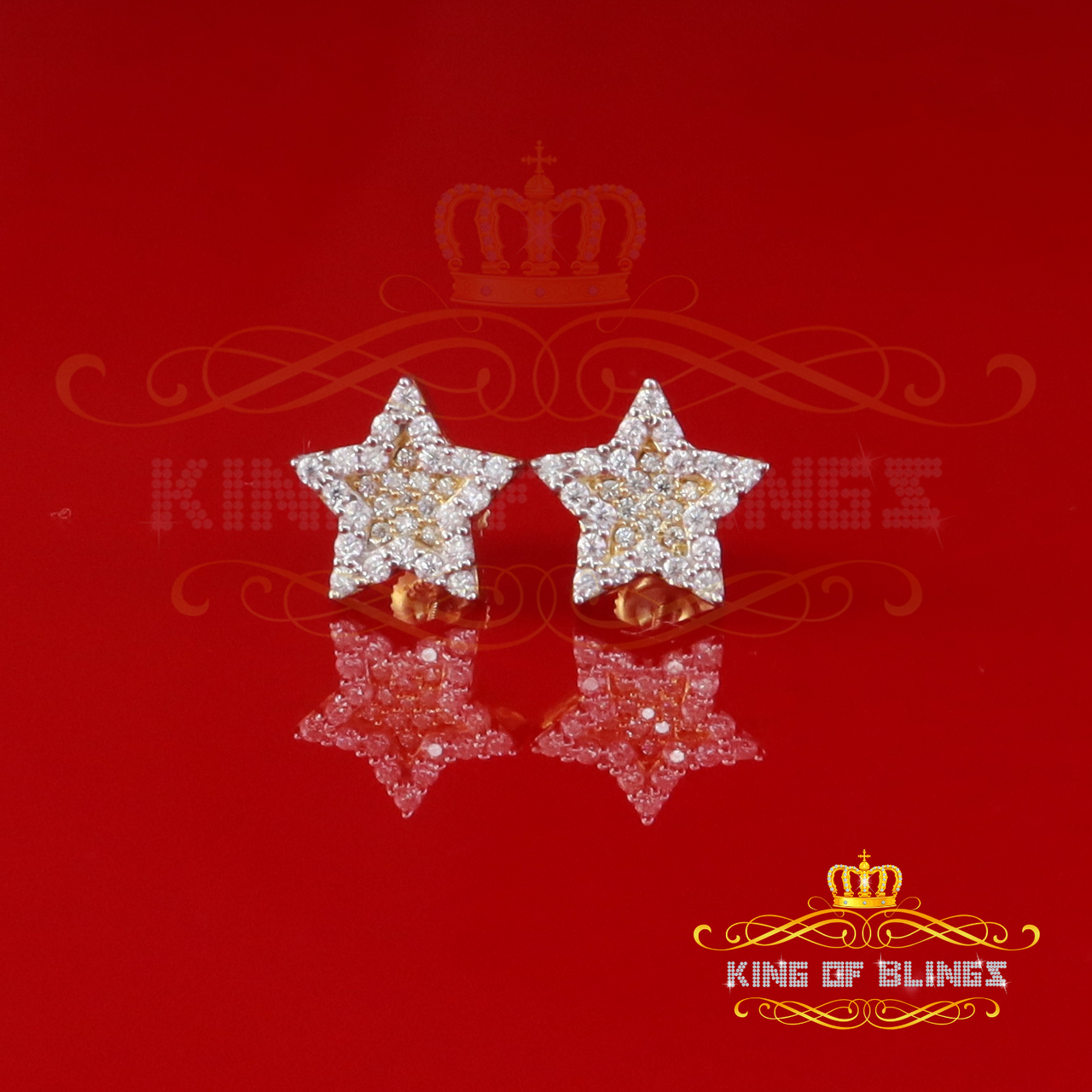 King  of Bling's 925 Yellow Silver 0.66ct VVS 'D' Moissanite Star Stud Earring Men's/Womens King of Blings