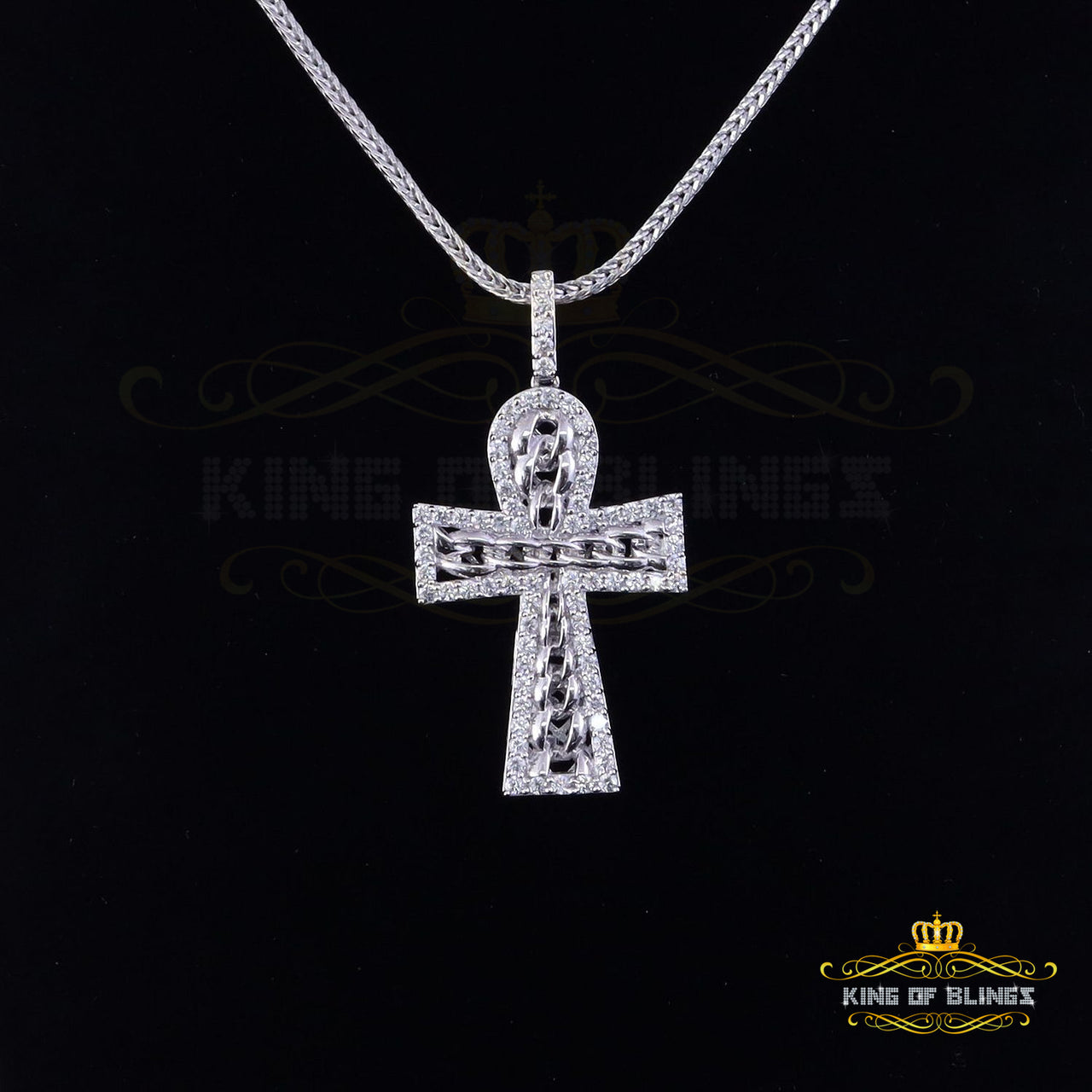 Beautiful 925 sterling White Silver Cross Pendant with 4.32ct Cubic Zirconia