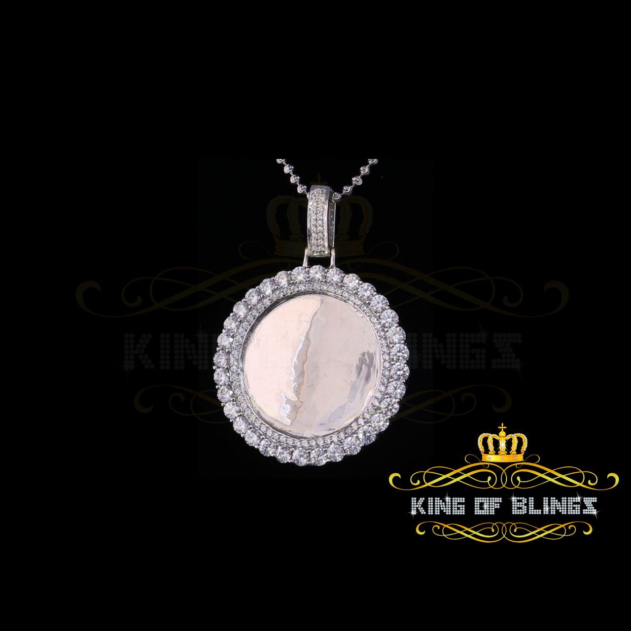 King of Bling's White Beautiful 925 Sterling Silver Pendant Round Shape 9.14ct Cubic Zirconia