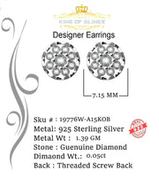 King Of Bling's 0.05ct Diamond 925 Sterling Silver White For Men's & Women's Floral Earrings KING OF BLINGS