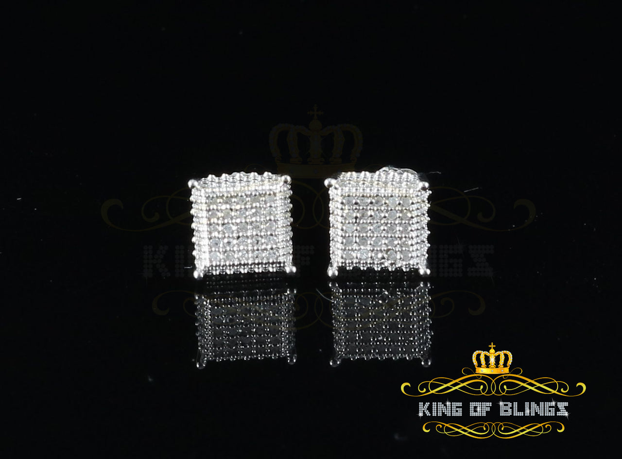 King Of Bling's Aretes Para Hombre 925 Silver 0.15ct Diamond Women & Men Square White Earrings