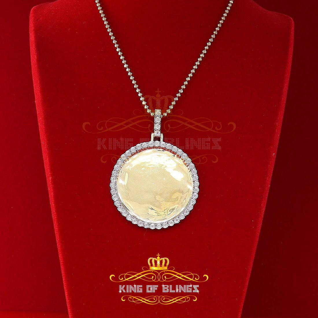 King Of Bling's Real 0.25ct Diamond Sterling Silver 1.75" PICTURE Charm Fashion Yellow Pendant