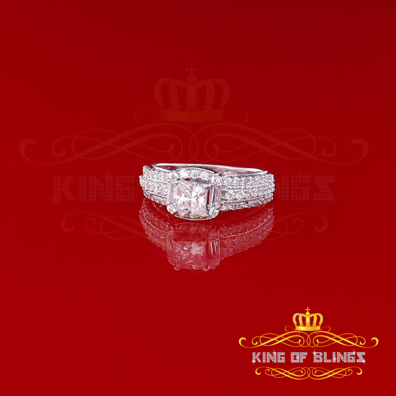 King Of Bling'sSterling White Silver 1.75ct Cubic Zirconia Square Wedding Womens Ring Size 7