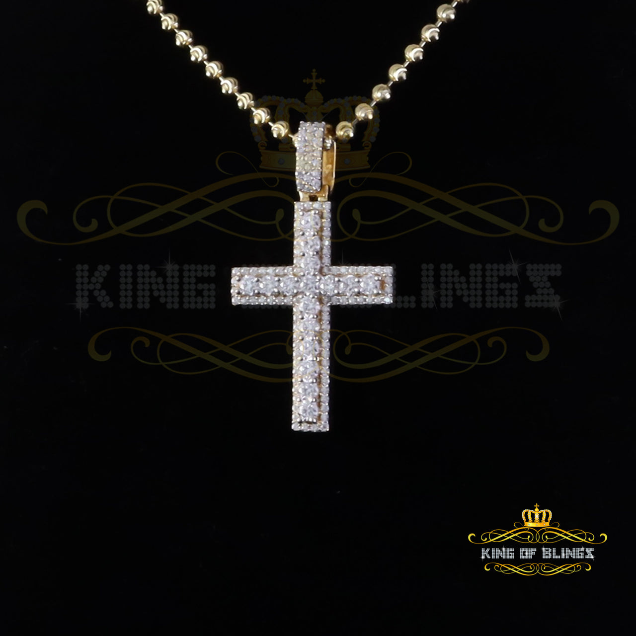 King Of Bling's Men's New Charm Cross Pendant 925 Yellow Silver Moissanite 2.50ct VVS D Clr KING OF BLINGS