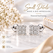 King Of Bling's 0.03ct Diamond Stud Earrings For Women White 925 Sterling Silver Stud For Men KING OF BLINGS