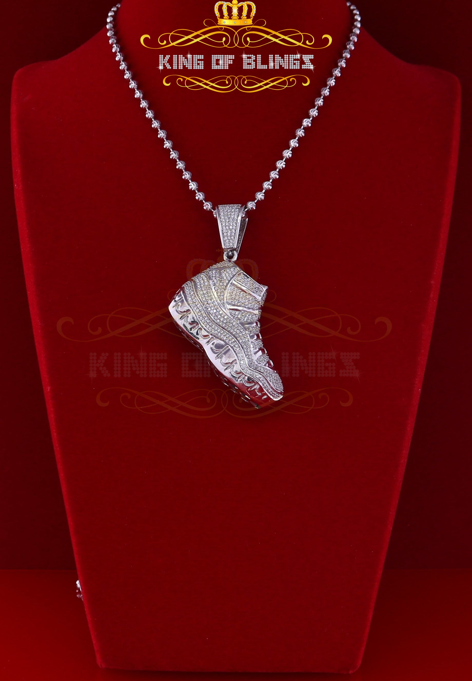 White SHOES charming Shape Steling Silver Pendant with 7.12ct Cubic Zirconia KING OF BLINGS