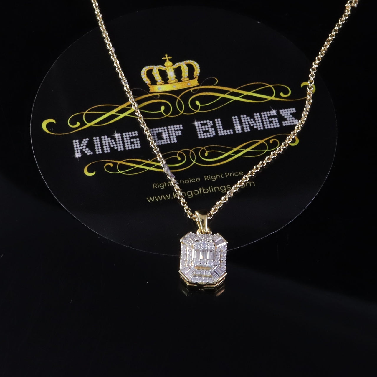 King Of Bling's 925 Yellow Silver 0.75ct VVS D Clr.Moissanite Square Pendant Men/ Women