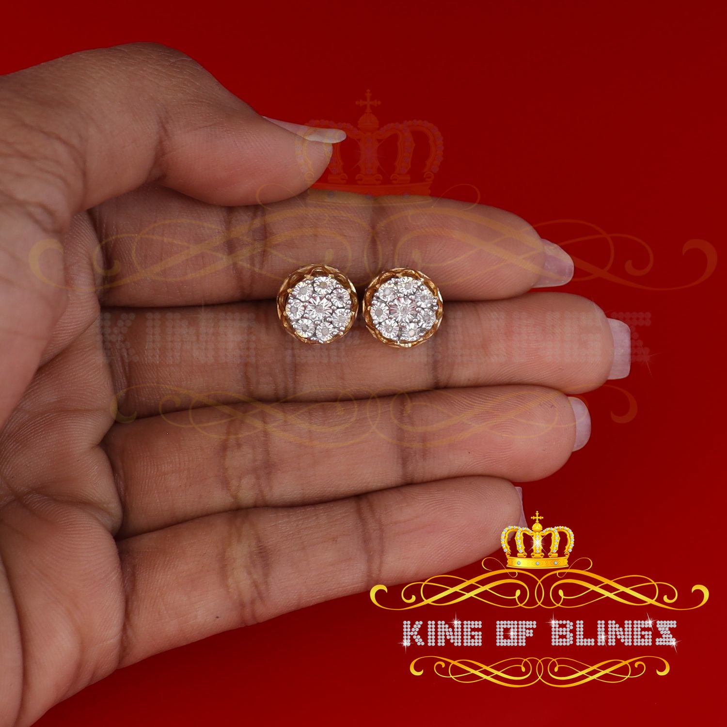 King of Blings-925 Sterling Silver Yellow 0.07ct Diamond For Men's & Women's Floral Earrings KING OF BLINGS