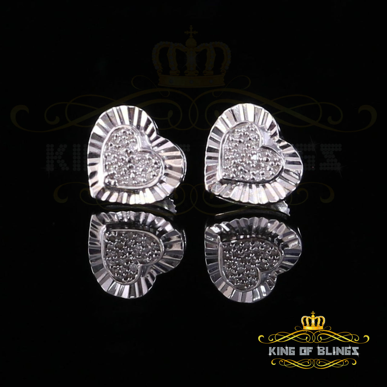 King Of Bling's Aretes Para Hombre Heart 925 White Silver 0.15ct Diamond Women's Stud Earring KING OF BLINGS
