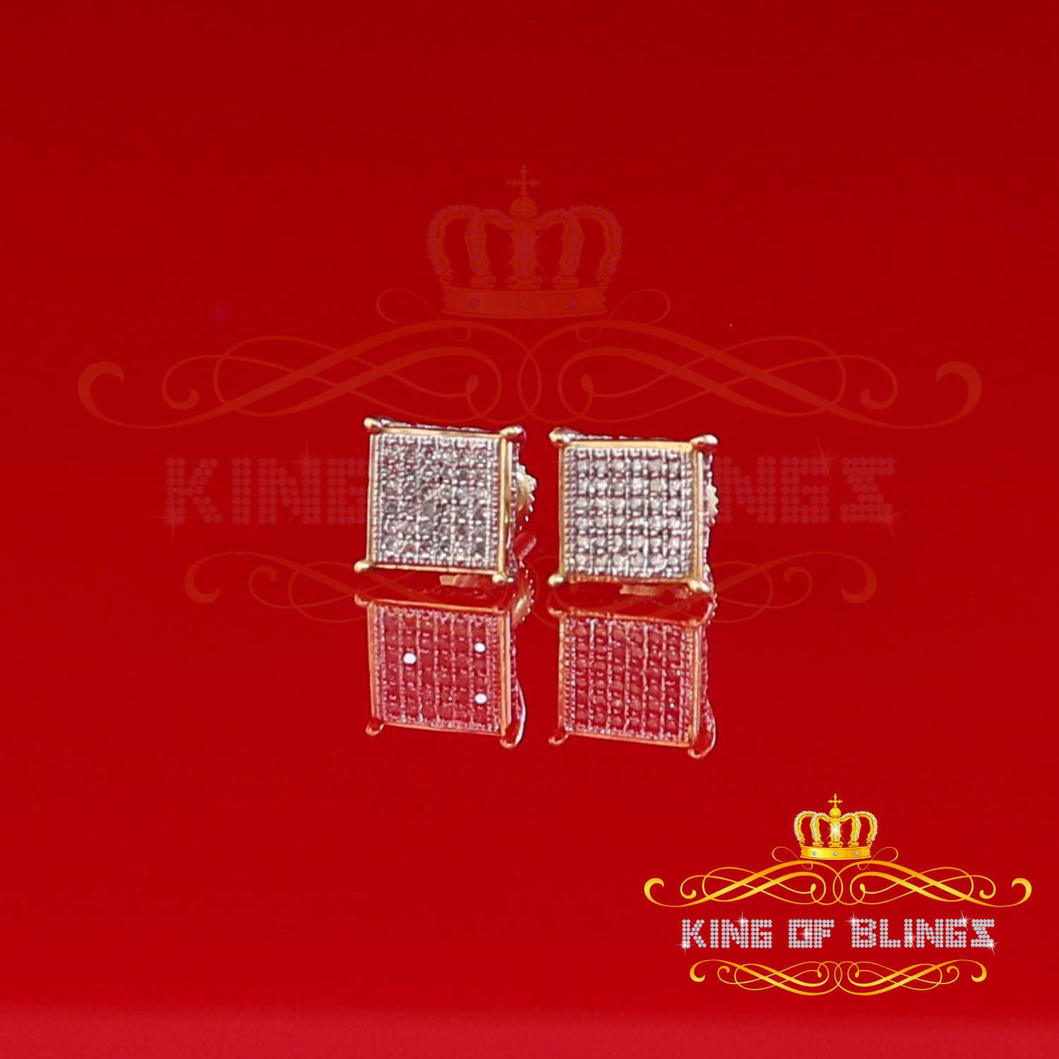 King of Blings-0.20ct Diamond Collection Yellow 925 Sterling Silver Women & Men Square Earrings KING OF BLINGS