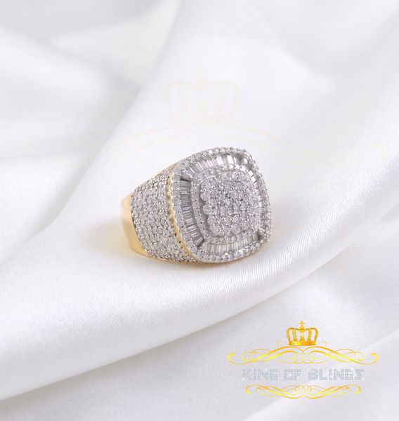 King of Bling's Yellow 925 Silver 6.50ct VVS 'D' Moissanite Stone Square Men's Rings Size 10