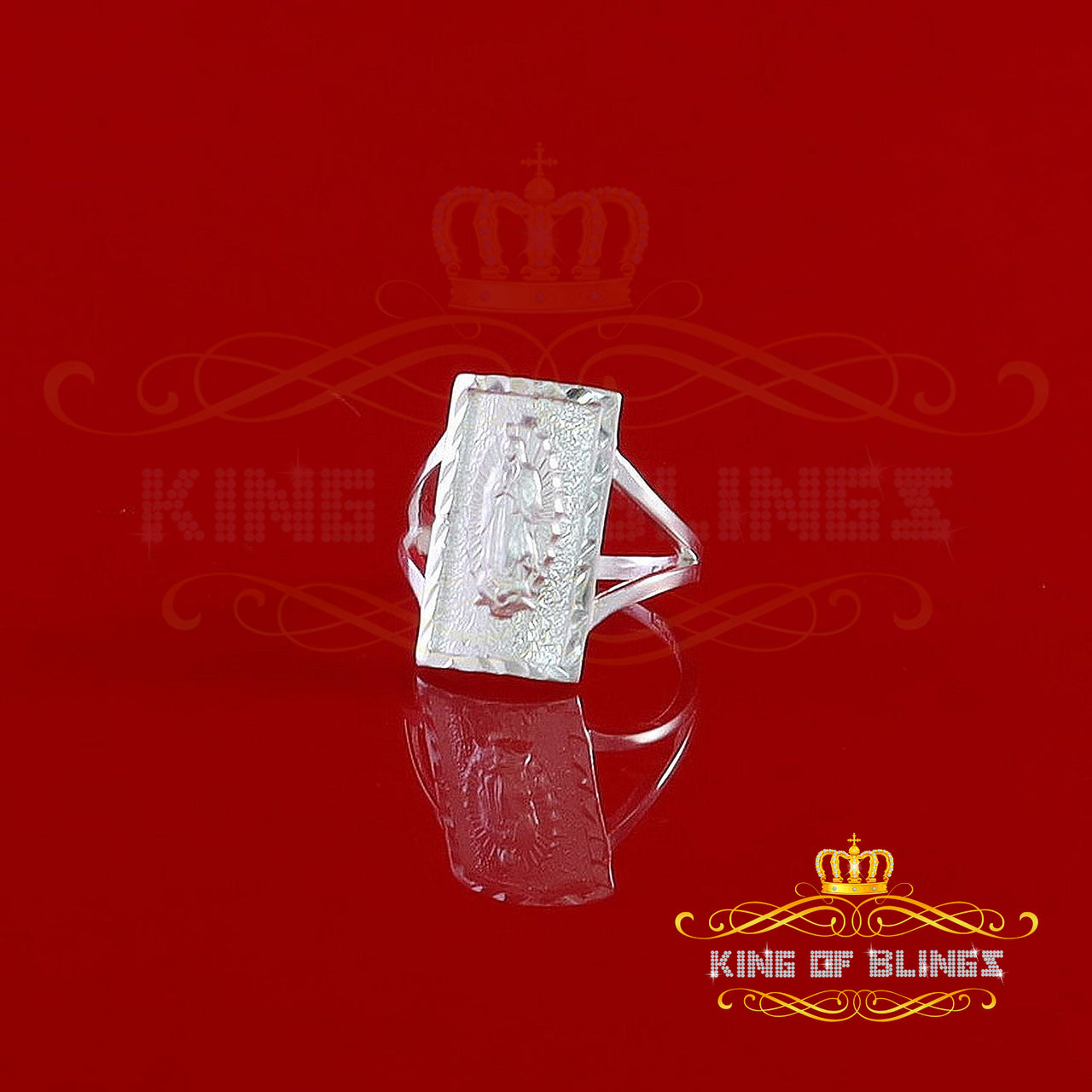 KING OF BLINGSOur Lady Guadalupe White 925 Silver Virgin Merry Protection Shield Ring SZ 7