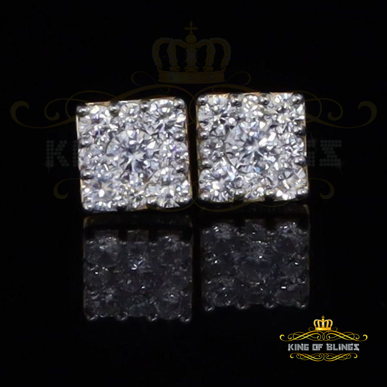 King of Bling's 925 Yellow 1.46ct Sterling Silver Cubic Zirconia Women's & Men's Square Earrings KING OF BLINGS