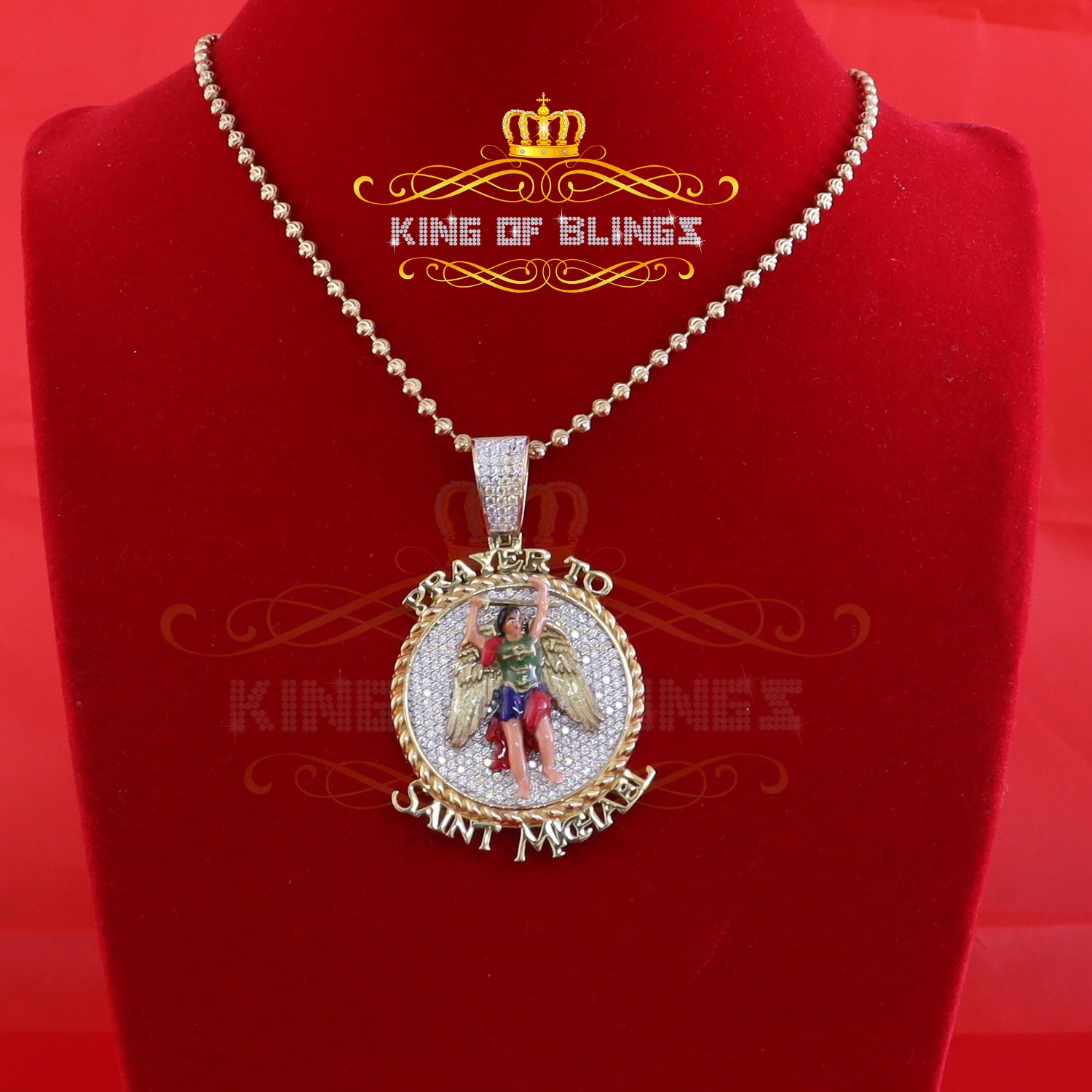 King Of Bling's Silver Yellow Protector "SAINT MICHAEL" Pendant with 5.00ct Genuine Moissanite KING OF BLINGS