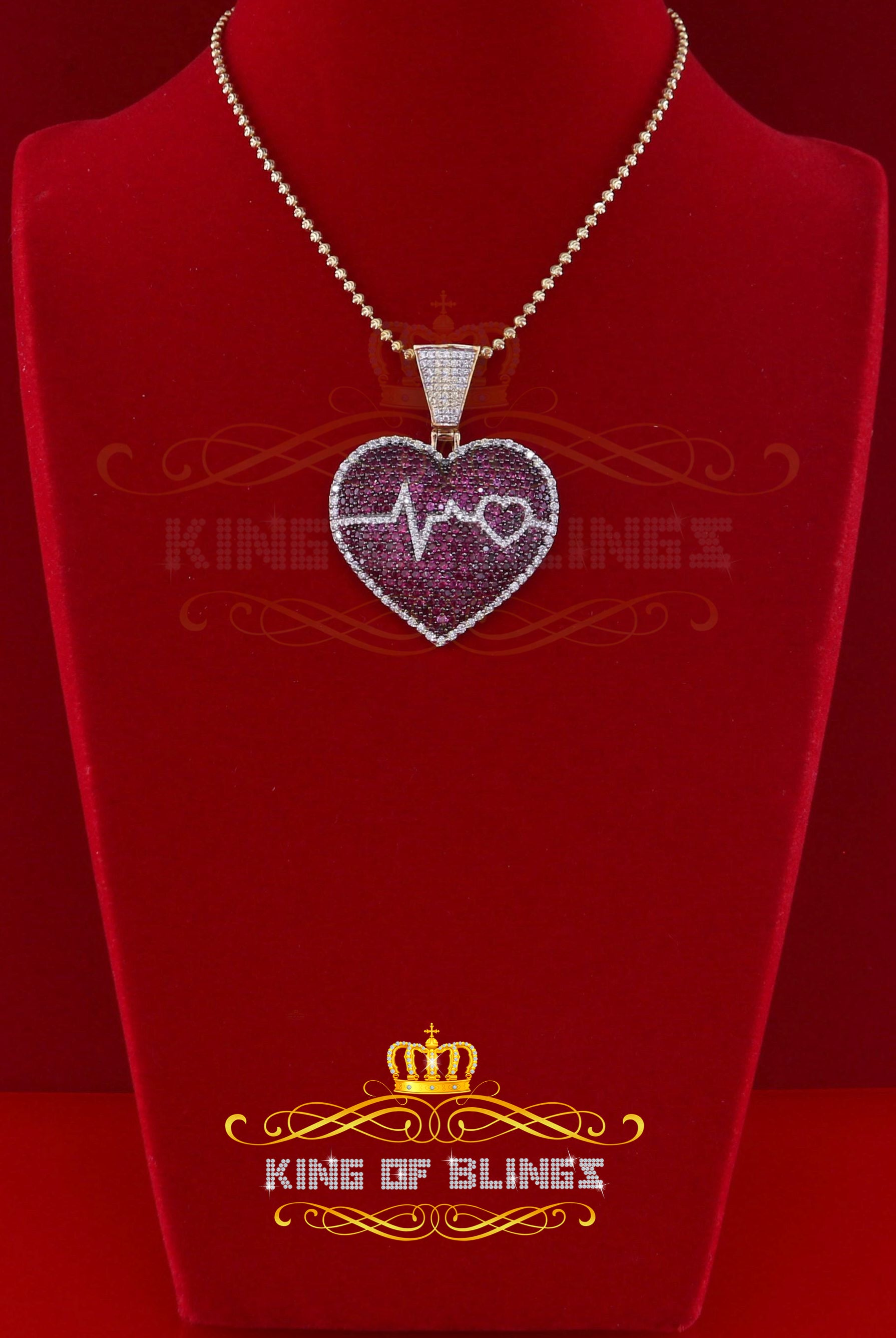 Black Stone Yellow Sterling Silver HEART BEAT Pendant with11.74ct Cubic Zirconia KING OF BLINGS