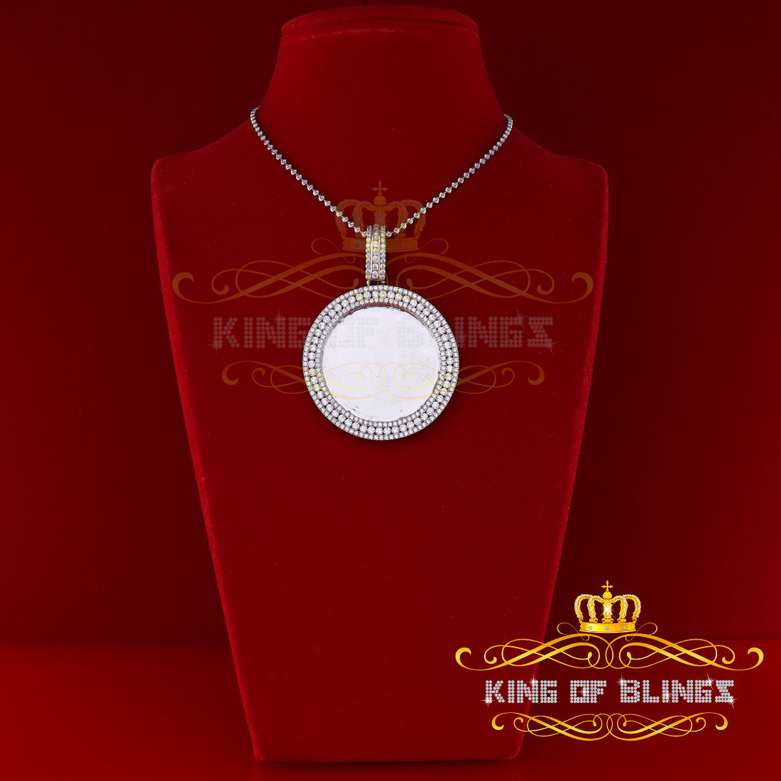 King of Bling's White Sterling Silver as Pendant as Charm Necklace Shape 6.50ct Cubic Zirconia.