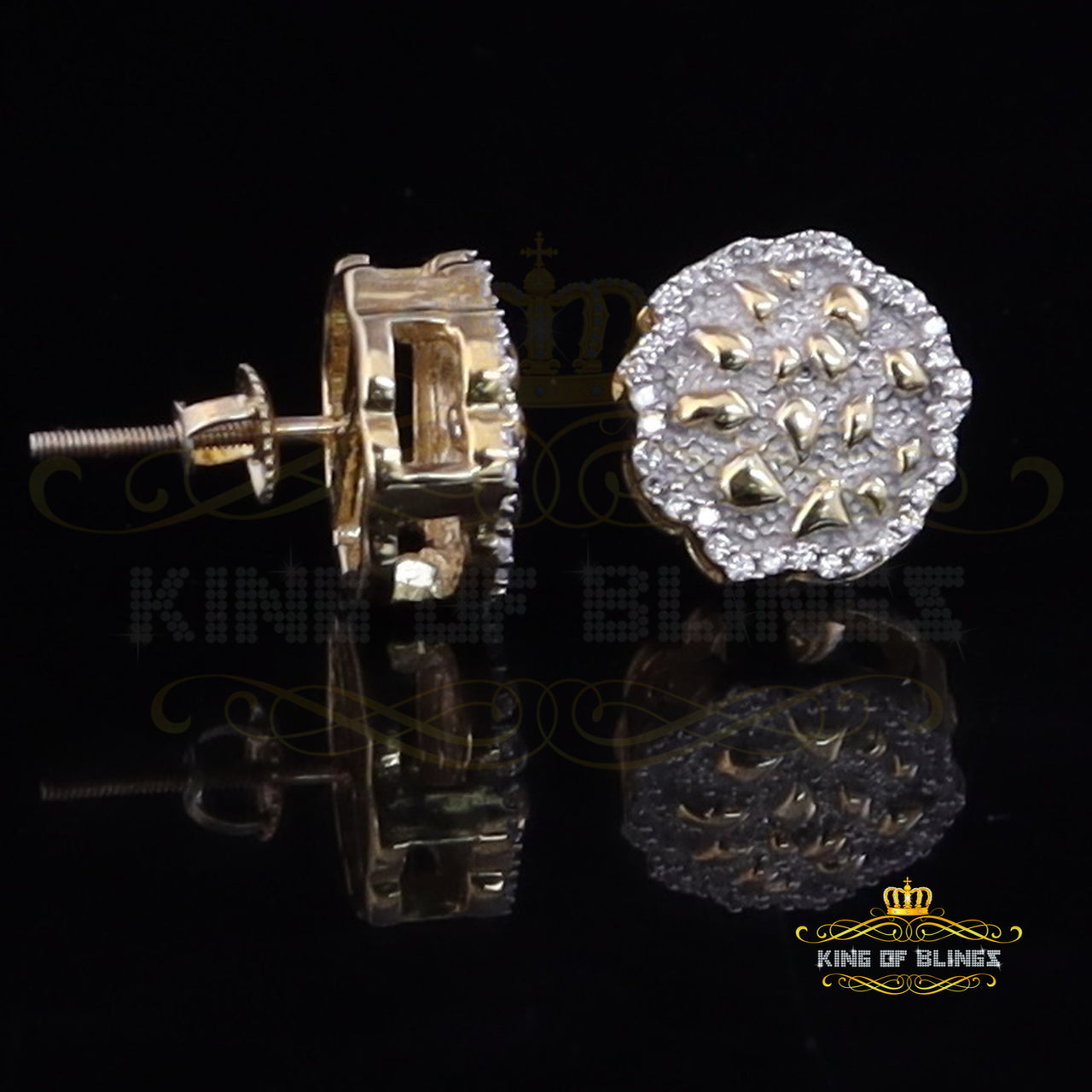 King of Bling's 925 Yellow Silver Nuggtte's 1.38ct Cubic Zirconia Hip Hop Flower Women Earrings KING OF BLINGS