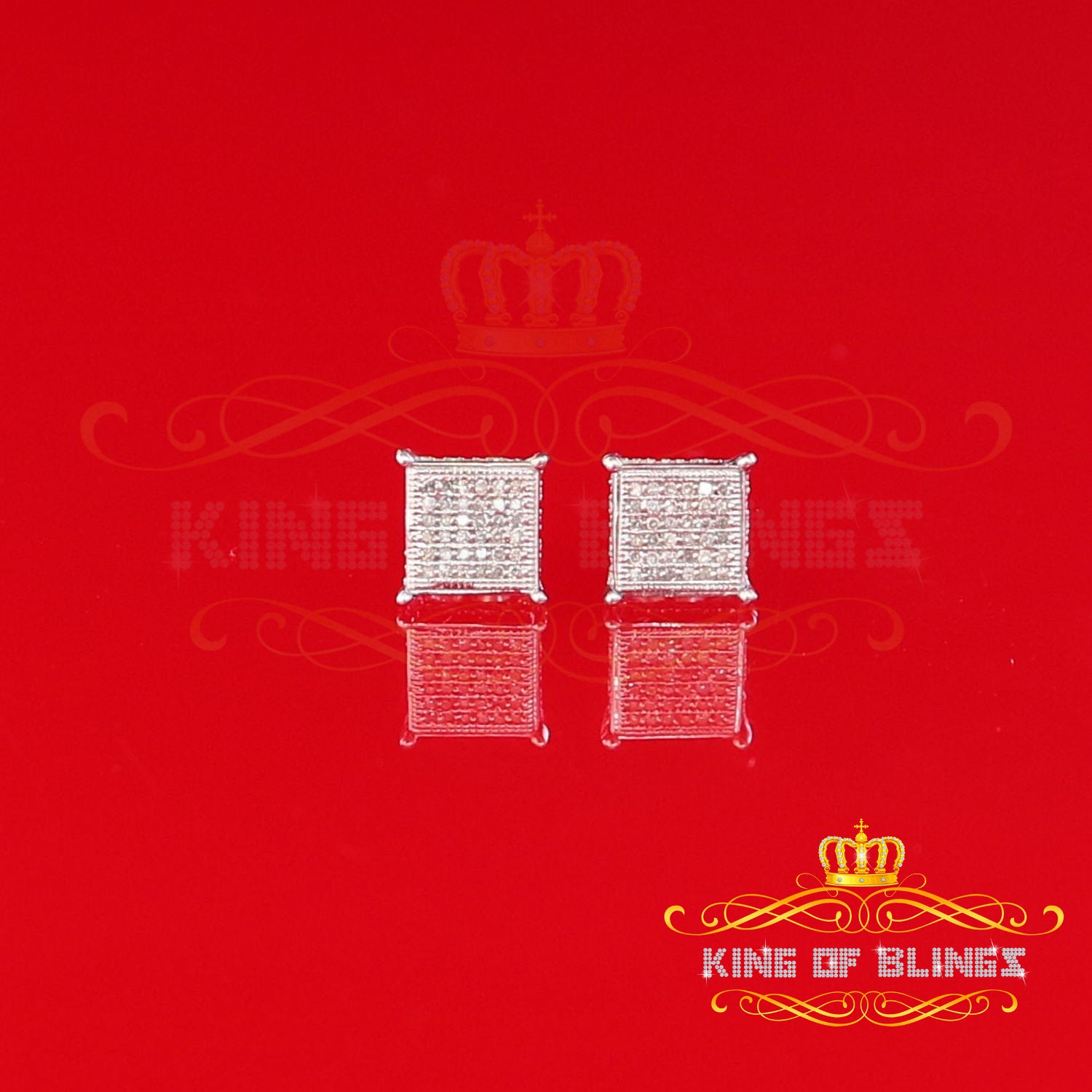 King Of Bling's 0.20ct Diamond Collection White 925 Sterling Silver Women & Men Square Earrings KING OF BLINGS