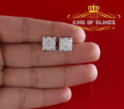 King of Blings- White 925 Sterling Silver 0.72ct Cubic Zirconia Hip Hop Women's Square Earrings KING OF BLINGS