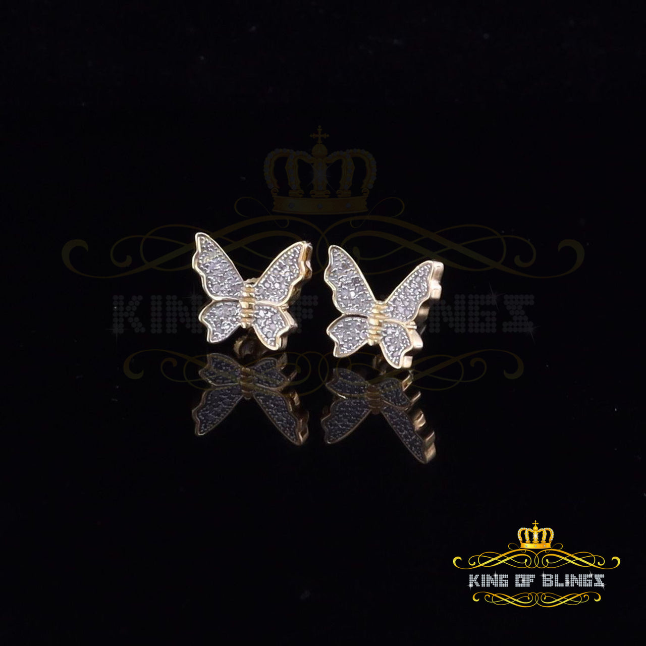 King of Blings-Women's 0.25ct Real Diamond Butterfly Stud Earrings Yellow 925 Sterling Silver