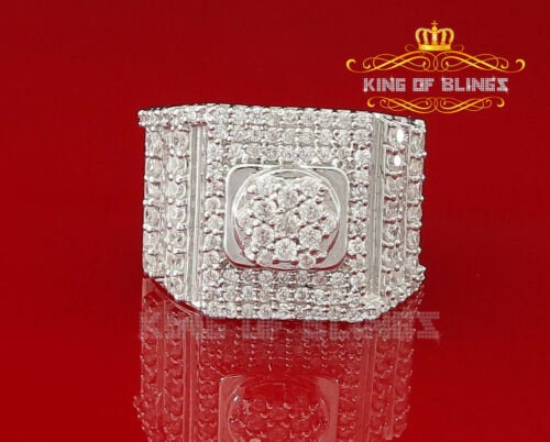 925 White Silver 4.10ct Cubic Zirconia Men's Adjustable Ring From SZ 9.5 to 11.5 KING OF BLINGS
