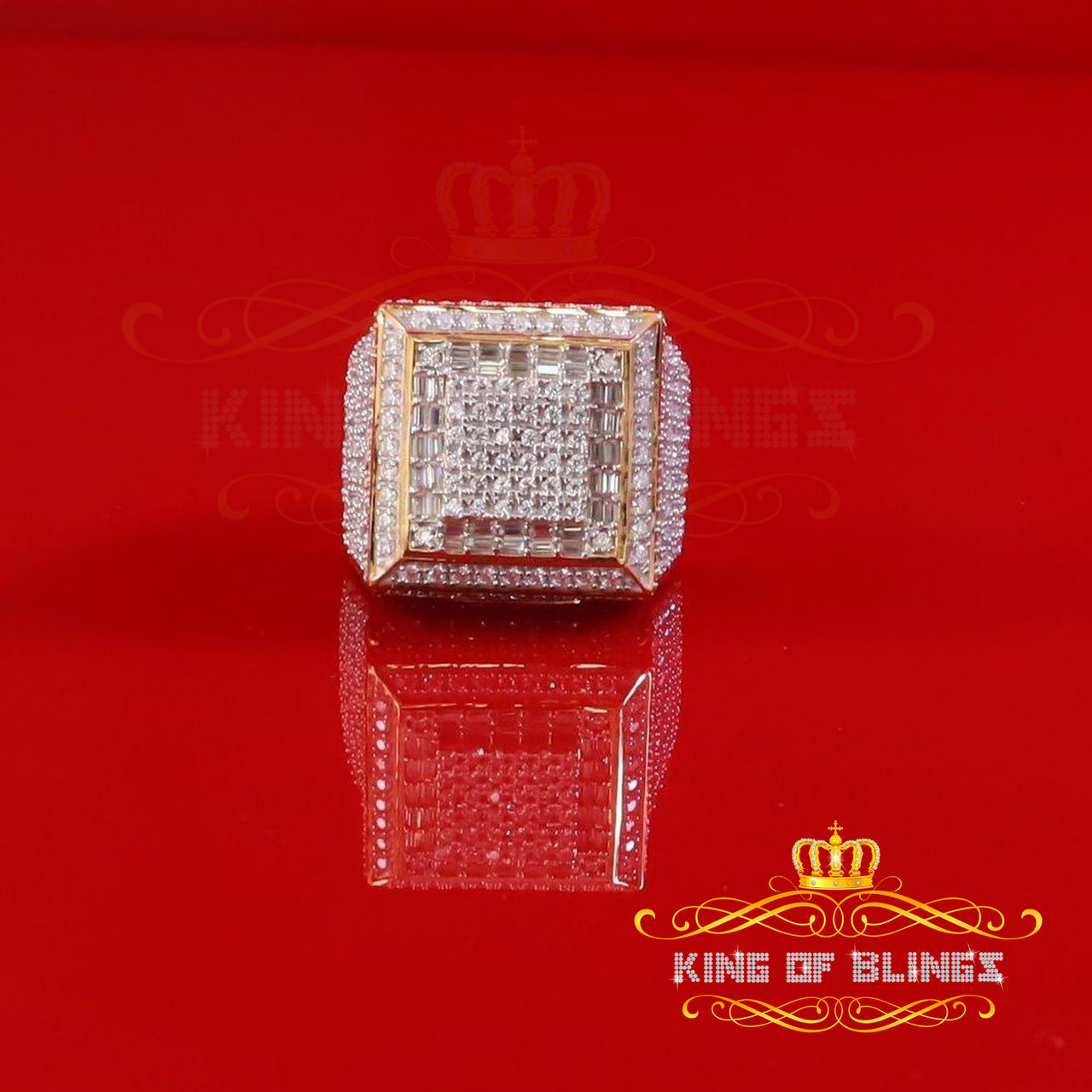 King of Bling's 925 Sterling Silver 4.50ct VVS 'D' Moissanite Yellow Square Rings Size 10 Men's