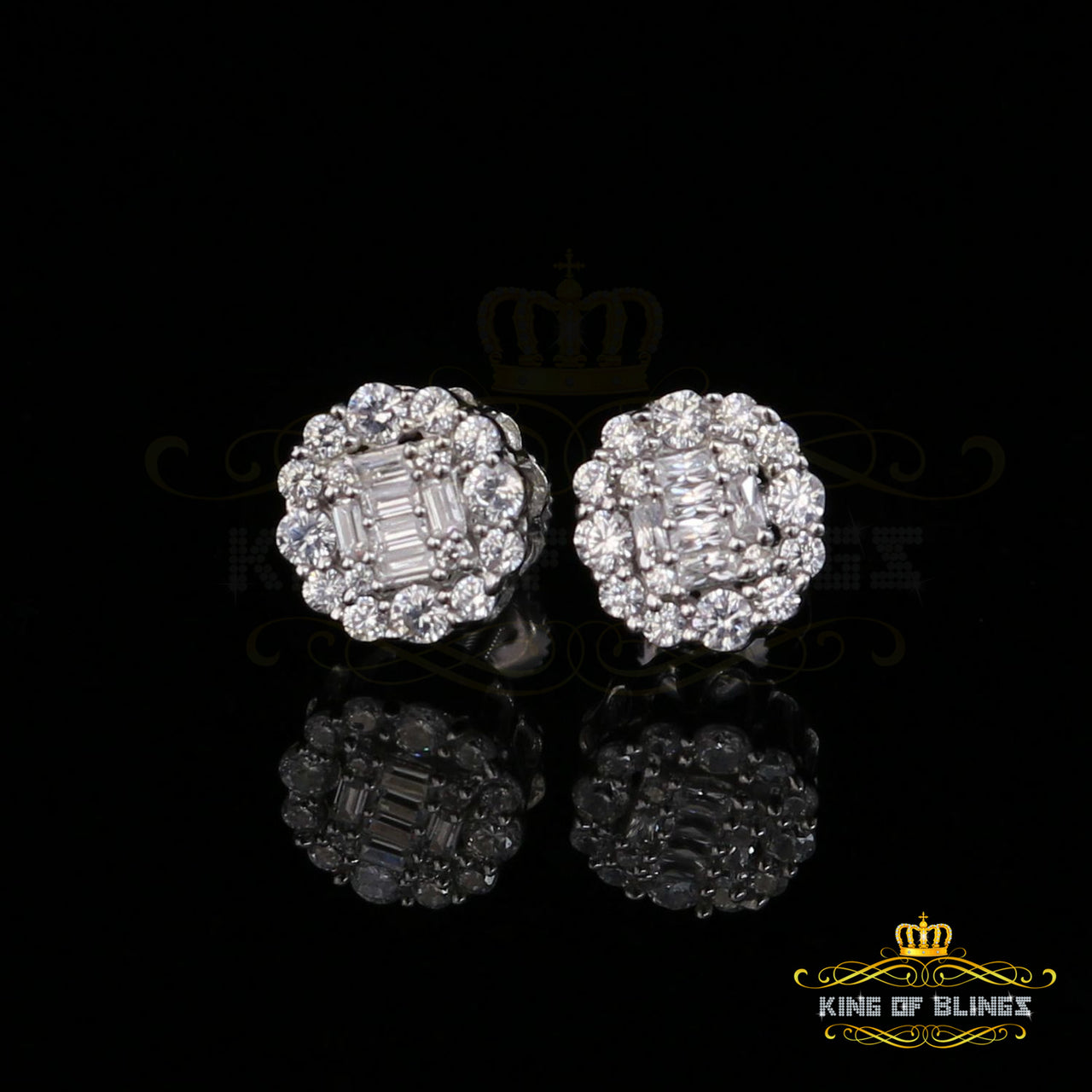 King of Blings- 0.94ct Cubic Zirconia 925 White Sterling Silver Women's Hip Hop Flower Earring