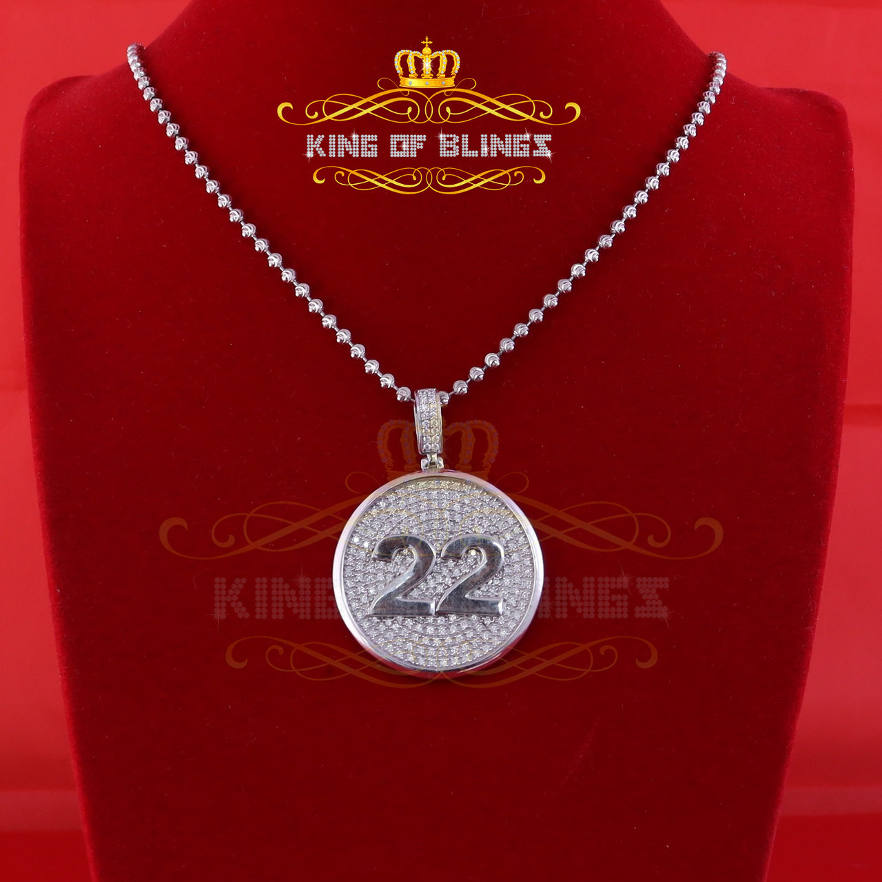 Create Custom Design in Cubic Zirconia Silver White "1.50" Round #22 Lucky Charm Pendant KING OF BLINGS