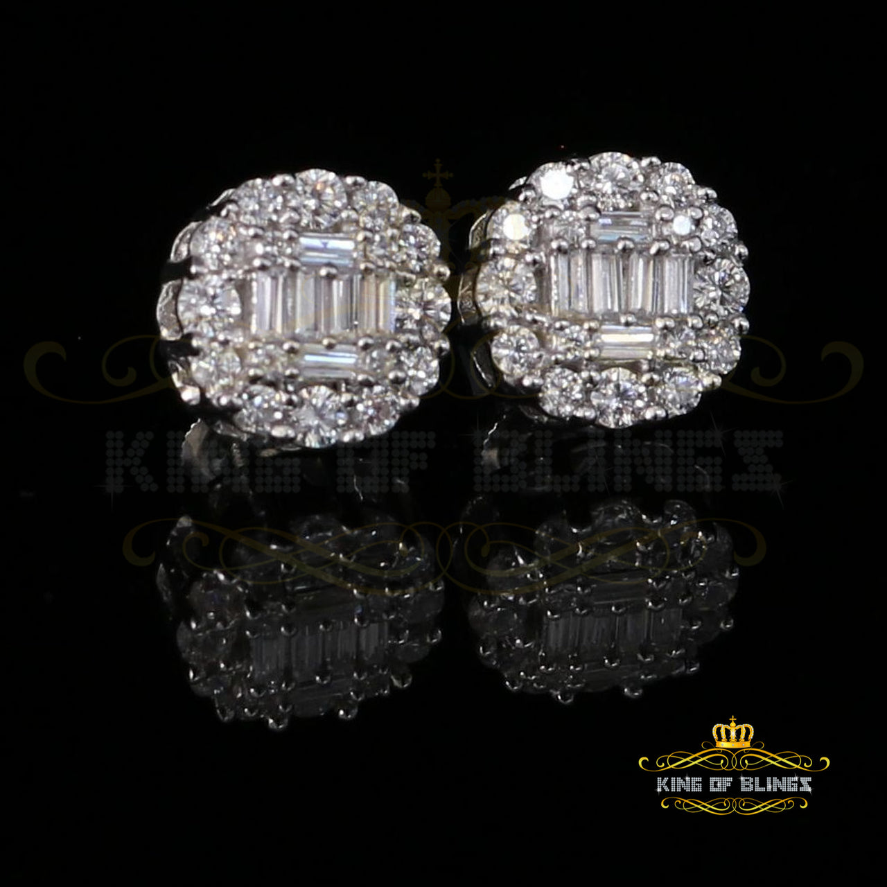 King of Blings- Aretes Para Hombre 925 White Silver 1.98ct Cubic Zirconia Round Women's Earrings KING OF BLINGS