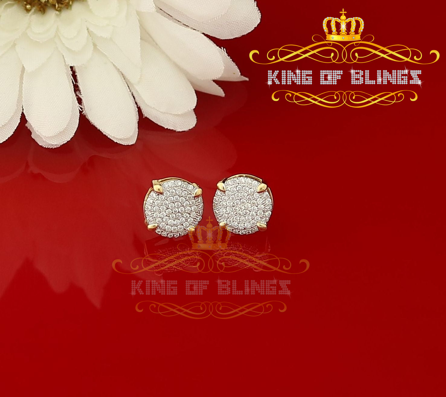 King of Bling's Aretes Para Hombre 925 Yellow Silver 1.06ct Cubic Zirconia Round Mens Earrings KING OF BLINGS