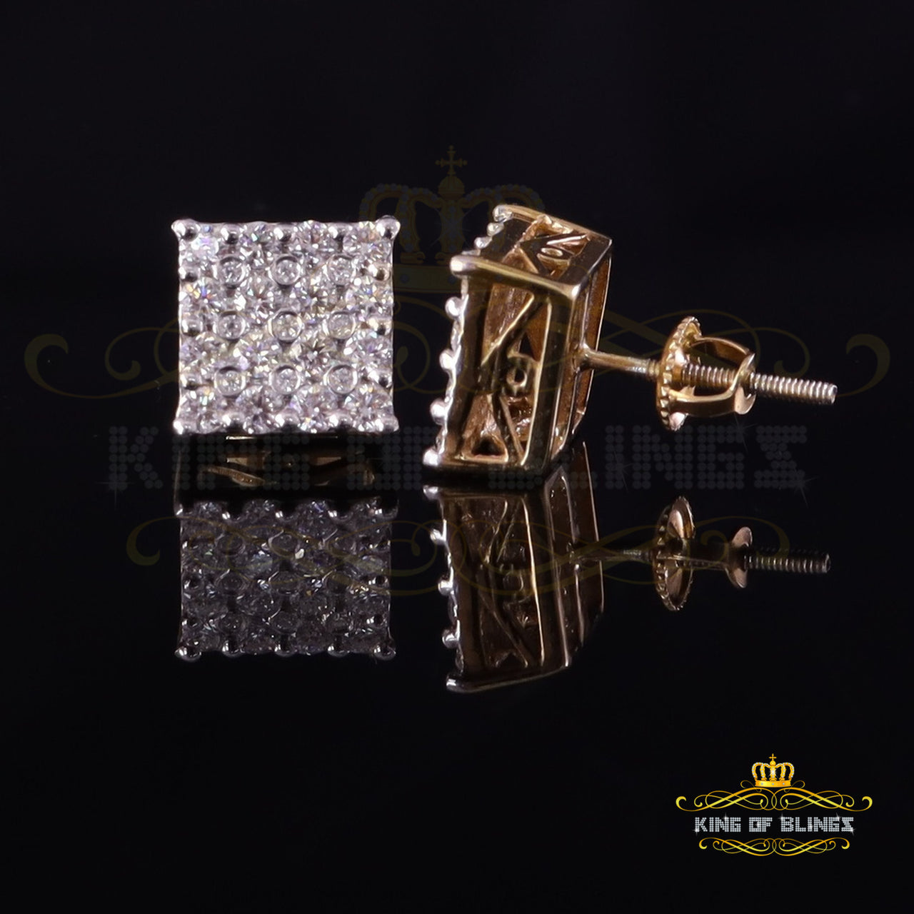 King  of Bling's Men's/Womens 925 Sterling Silver Yellow 1.00ct VVS 'D' Moissanite Stud Earrings KING OF BLINGS