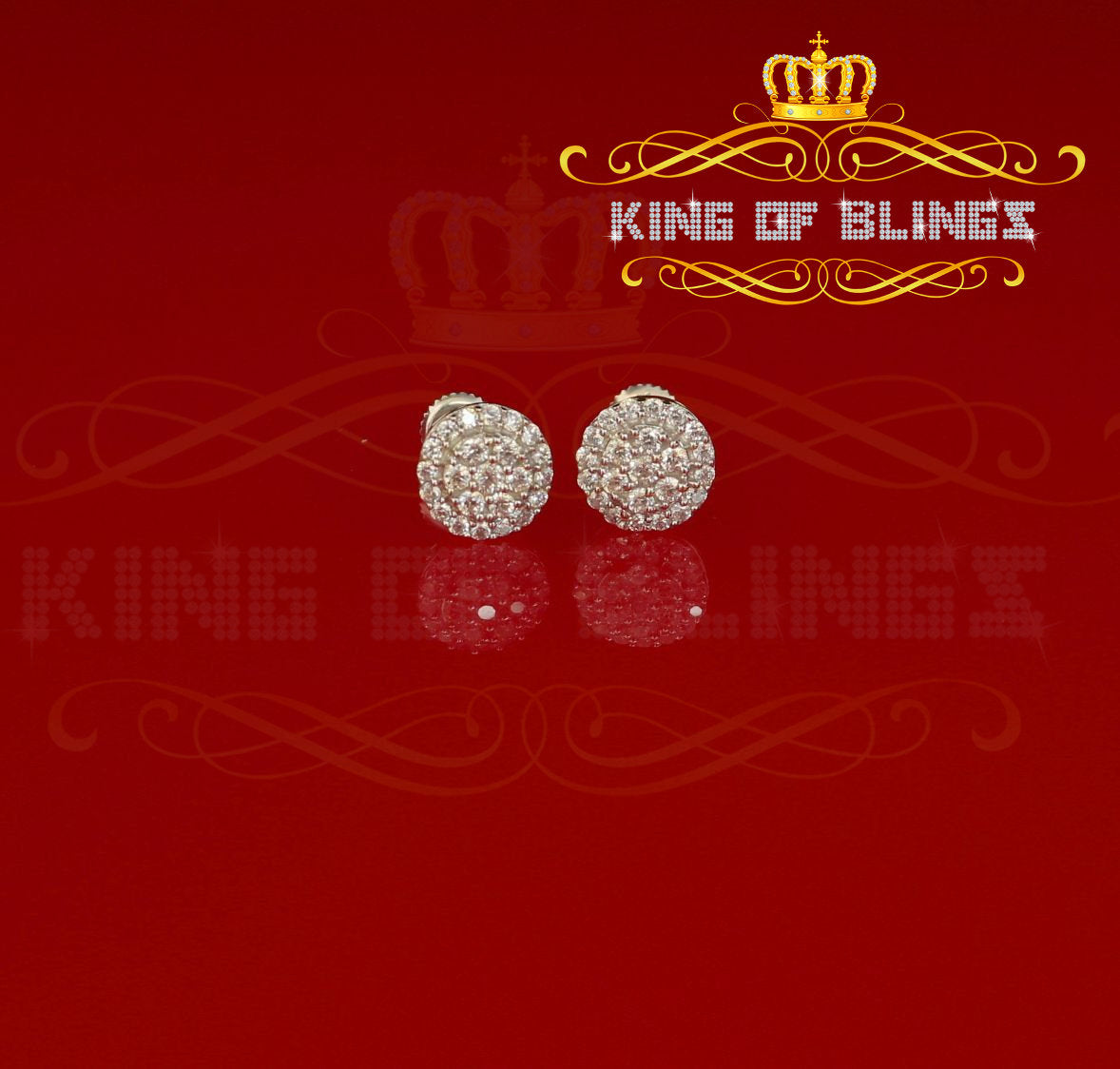 King of Bling's Aretes Para Hombre 925 White Silver 0.88ct Cubic Zirconia Round Women's Earring
