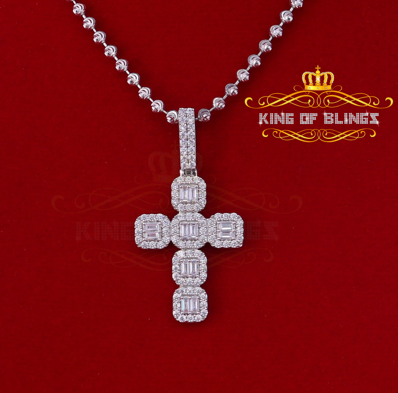 King Of Bling's White Sterling Attractive Silver CROSS Shape Pendant With 2.96ct Cubic Zirconia