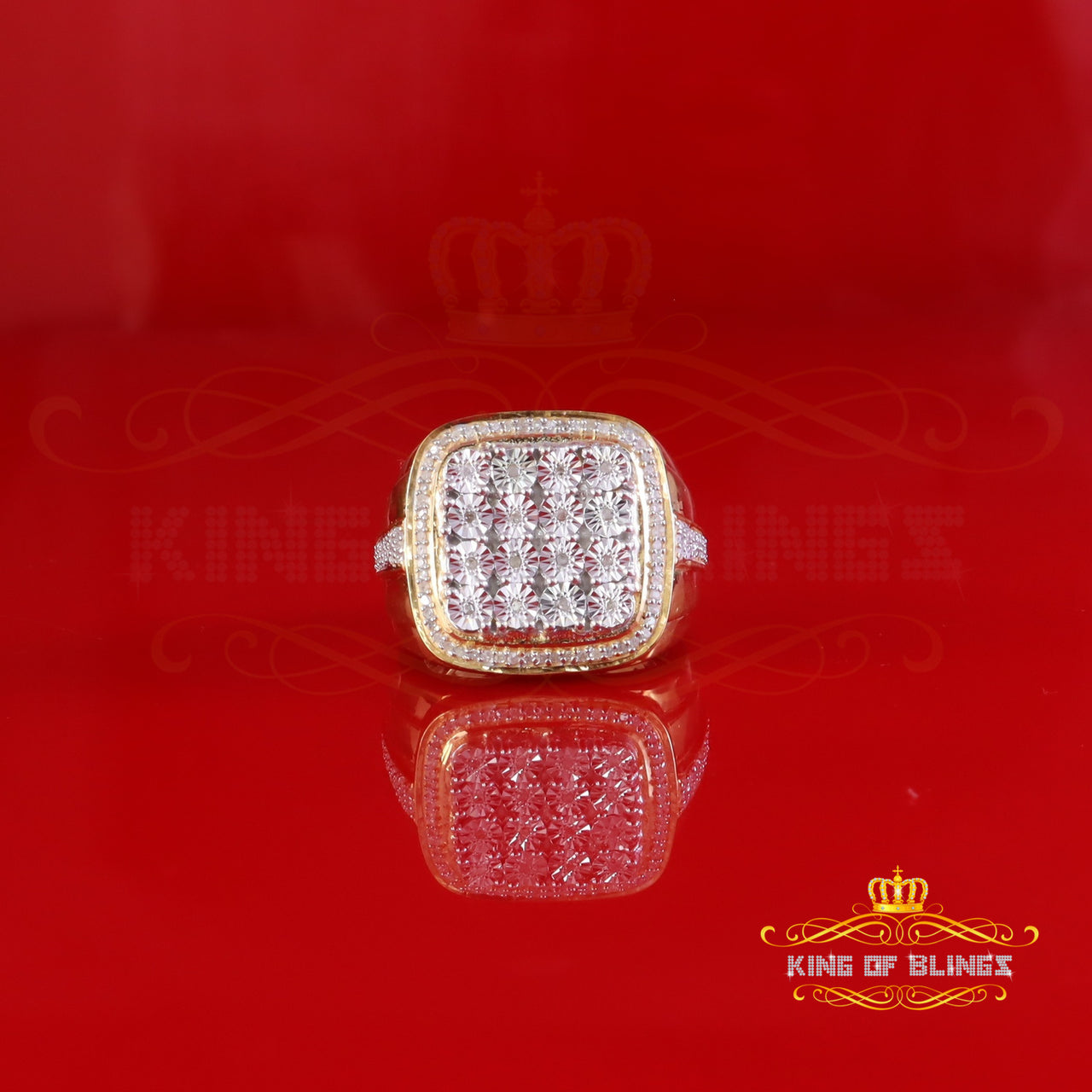 King Of Bling's Square Fashion Sterling Yellow Silver Real Diamond 0.50ct Men Rings Size 10 King of Blings