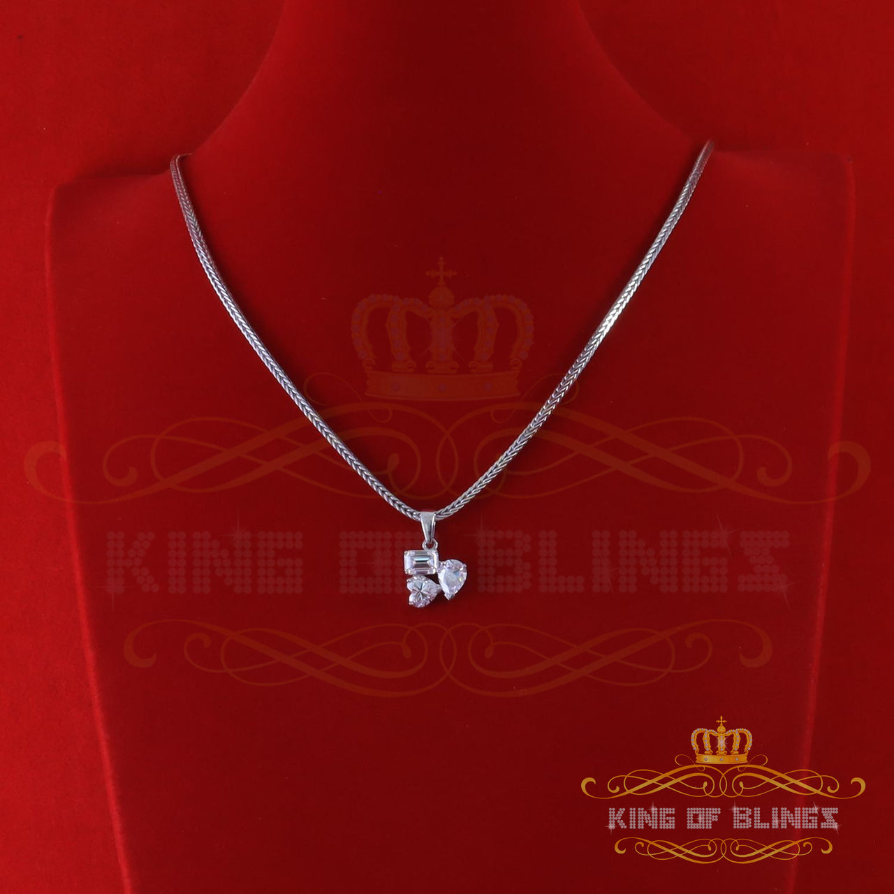 King Of Bling's White 925 Silver 3.50ct VVS D Moissanite Toi et Moi Pear Emerald Heart Pendt