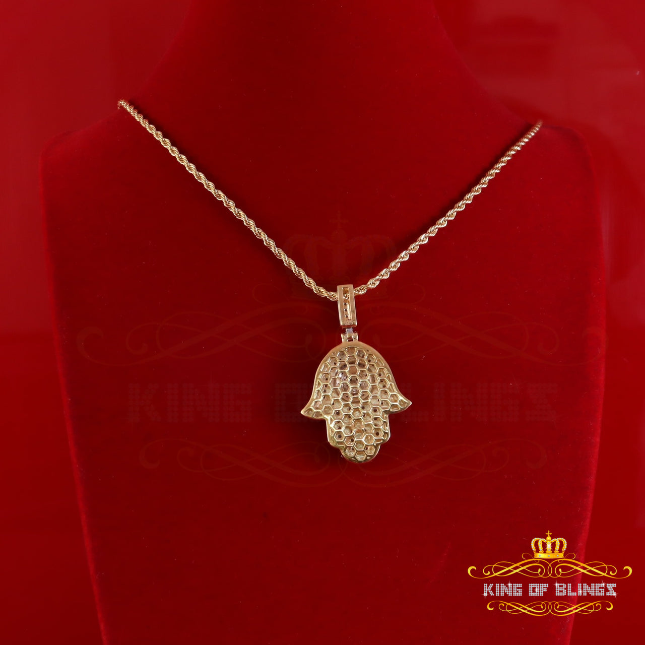 King Of Bling's Silver Yellow 2.50ct VVS D Moissanite Sterling Charm Hamsa Pendant Men's & Women KING OF BLINGS