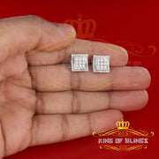 King of Blings- 925 Silver White Elegant 0.99ct Square Screw Back Cubic Zirconia Women's Earring KING OF BLINGS