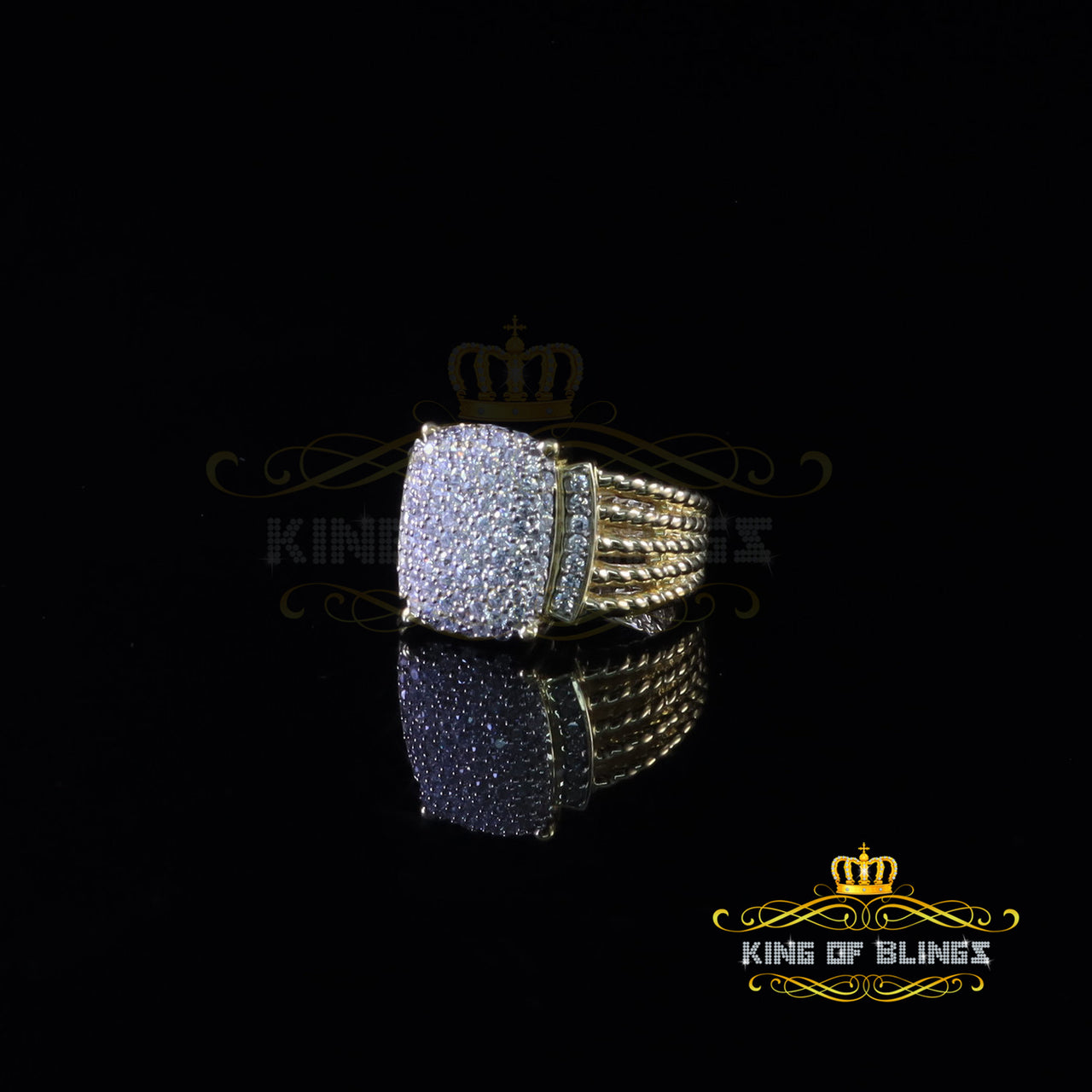 King Of Bling's 925 Silver Yellow 1.94ct Cubic Zirconia Adjustable Men's Ring From SZ 8 to 10
