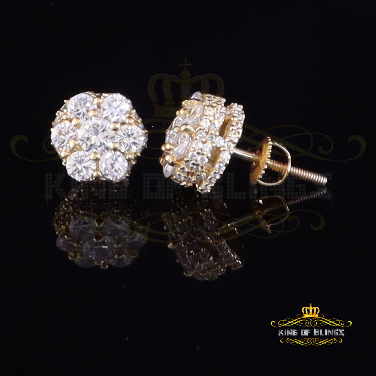 King of Blings- 1.50ct Cubic Zirconia Sterling White Silver For Men's / Women's Round Earrings KING OF BLINGS