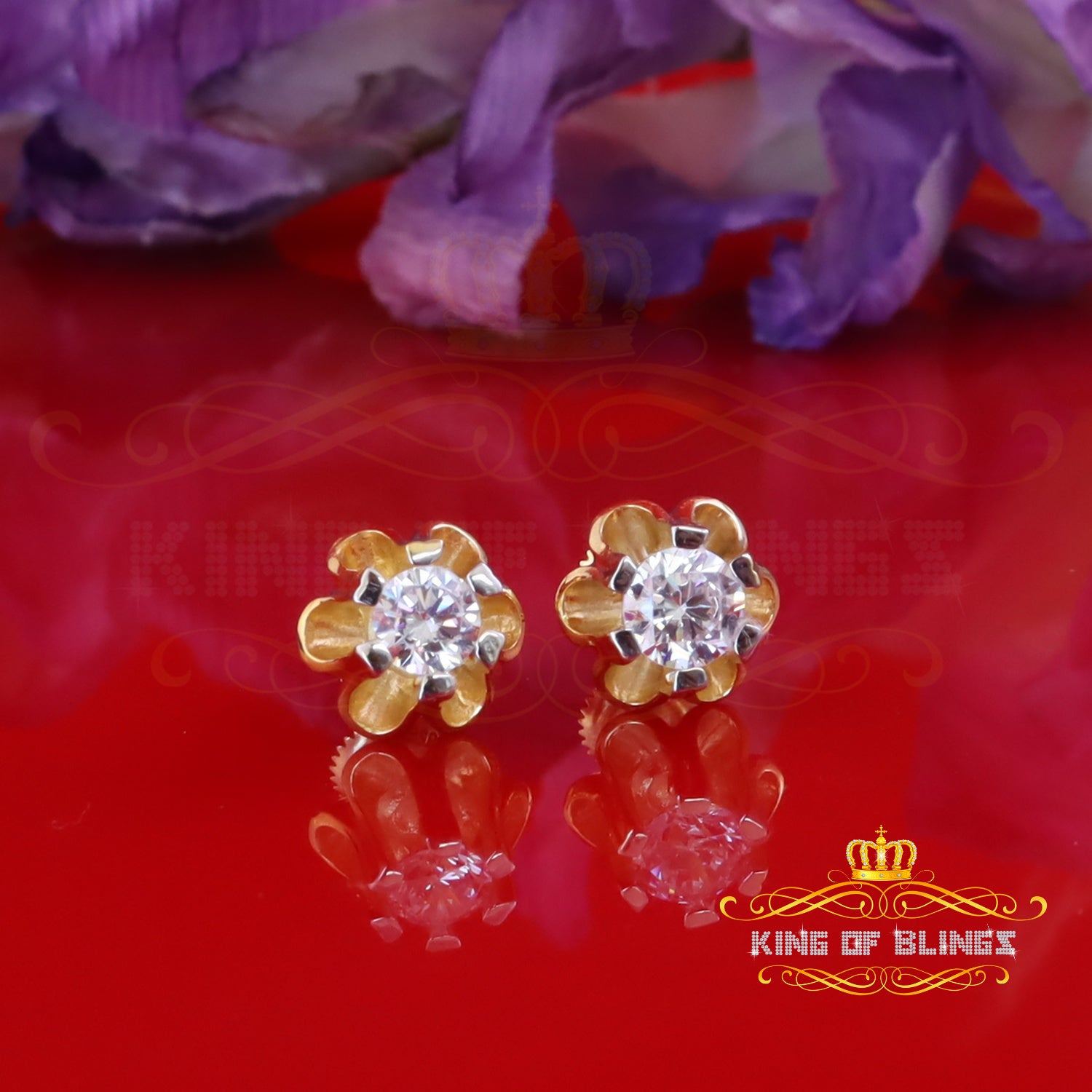 King of Bling's 1.00ct Yellow Round Shape Silver Buttercup Stud Earrings Women's Cubic Zirconia KING OF BLINGS