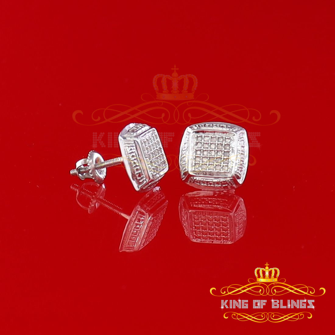 King Of Bling's 925 Sterling Silver Hip Hop Men's & Women's 0.15ct Real Diamonds White Earrings