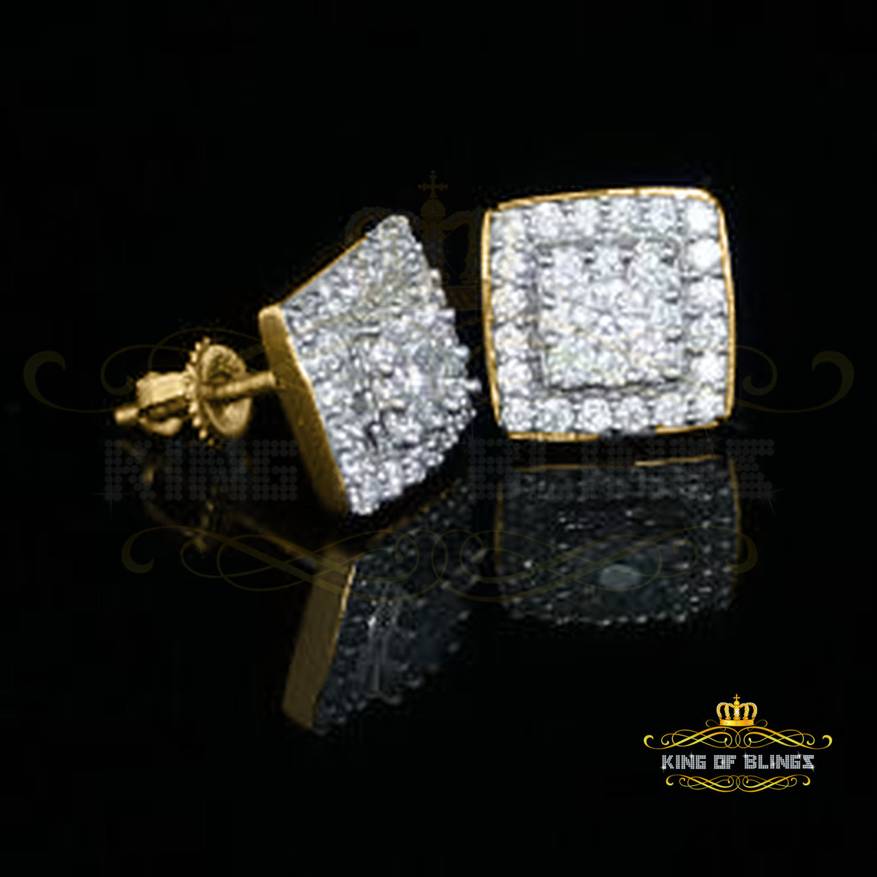 King of Bling's Hip Hop Yellow Silver Screw Back 1.04ct Cubic Zirconia Women's Square Earrings KING OF BLINGS