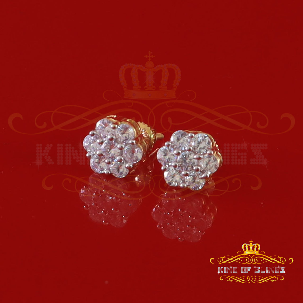 King of Bling's 925 Yellow 1.96ct Sterling Cubic Zirconia Silver Hip Hop Floral Ladies Earrings
