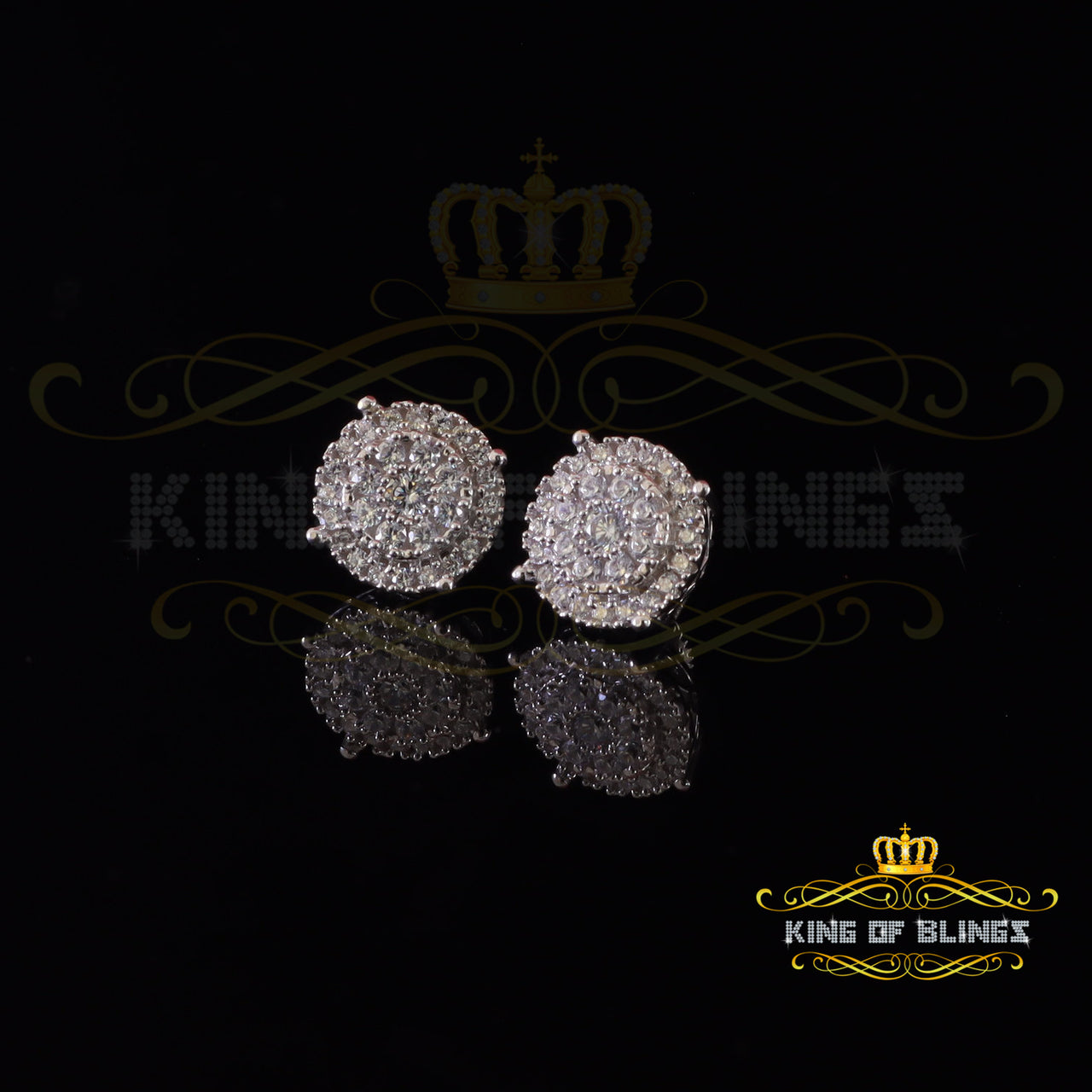 King of Bling's Aretes Para Hombre 925 White Silver 2.82ct Cubic Zirconia Round Women's Earrings