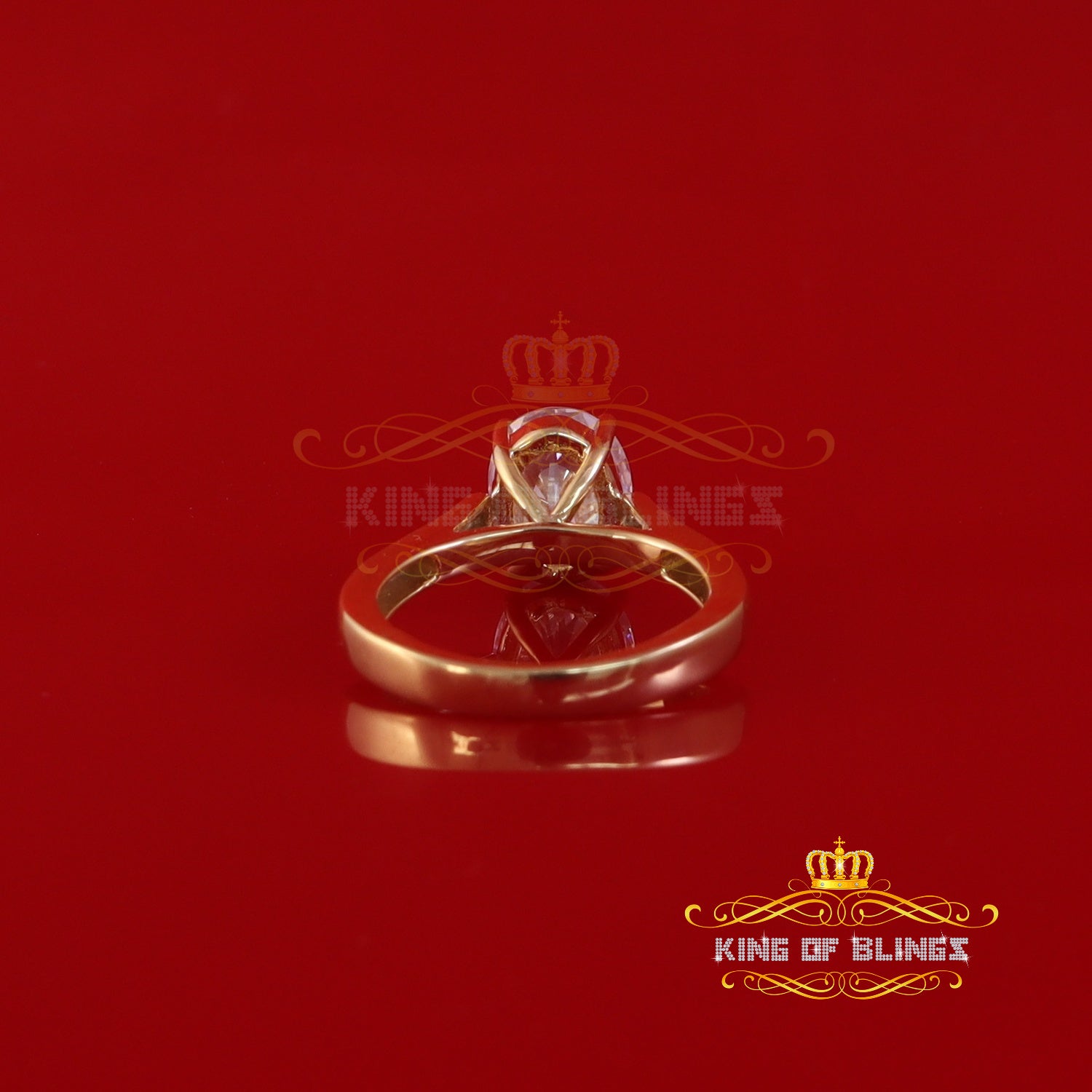 King Of Blings  10K Yellow Gold 2.00CT VVS' 'FL' D clr Oval Cut Solitaire Moissonite Ring S/7 KING OF BLINGS