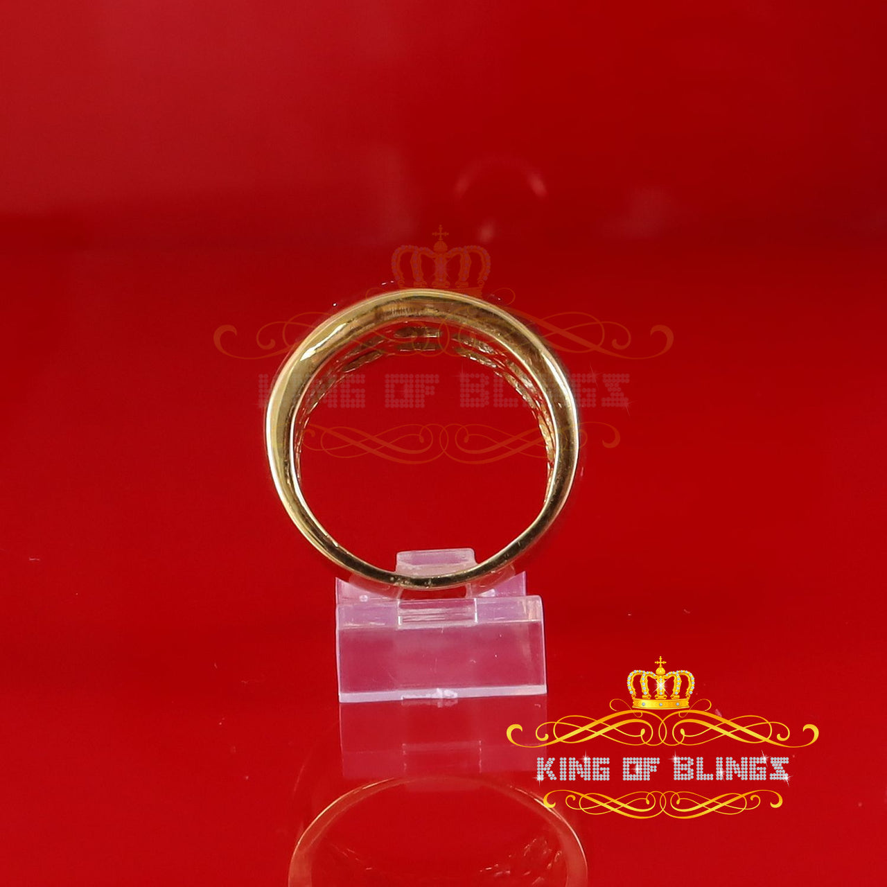 King Of Bling's Mirage Set Real 0.30ct Diamond 925 Yellow Silver Wedding Band Men's Ring Sz 10