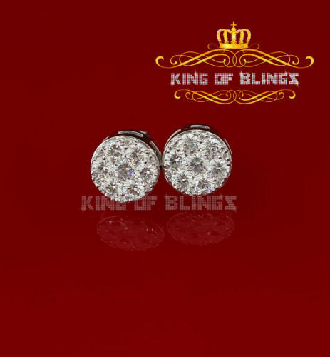 King of Blings- 3.02ct Cubic Zirconia 925 White Sterling Silver Hip Hop Round Earring for Ladies KING OF BLINGS