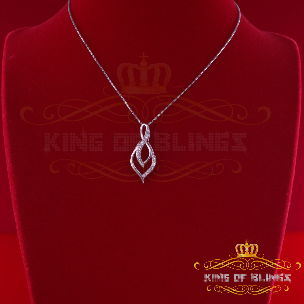 King Of Bling's White 925 Sterling Silver Pendant Charming Necklace Shape 0.20ct Cubic Zirconia